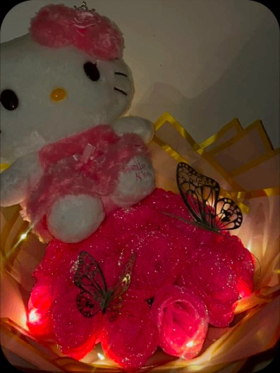 Hello Kitty plush light-up hot pink rose bouquet