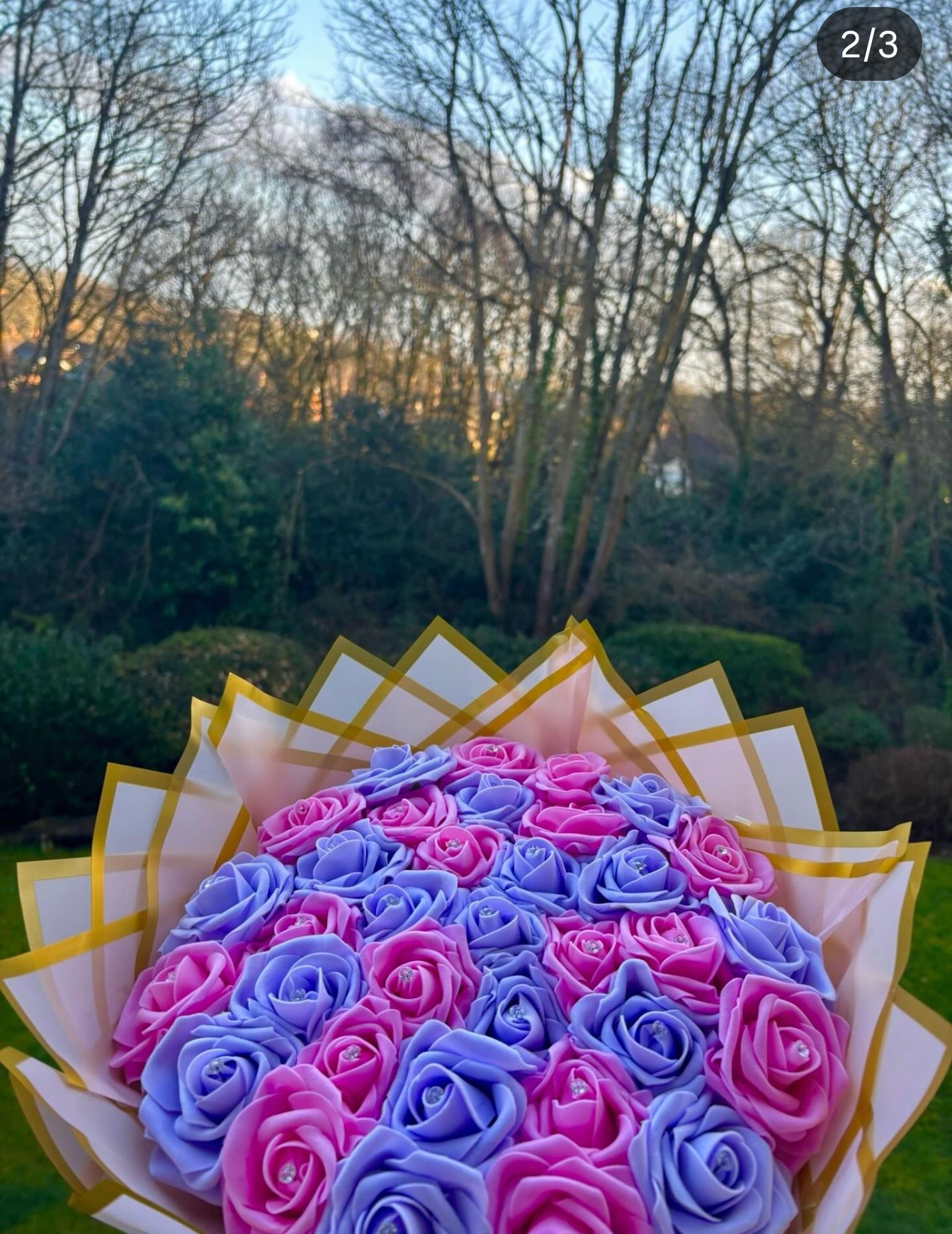 Pink and lilac handmade rose bouquet by BellaRoza